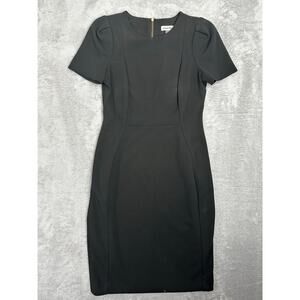 Calvin Klein Black Scuba Crepe Short Sleeve Sheath Dress LBD 90s Minimalist - 6